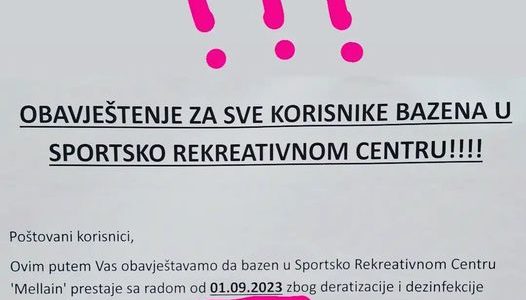 Od 1.9.2023. god. bazen u hotelu Mellain neće raditi najmanje 15 dana zbog deratizacije i dezinfekcije. O tačnom datumu nastavka naših treninga molimo da pratite naše društvene mreže na Instagramu […]